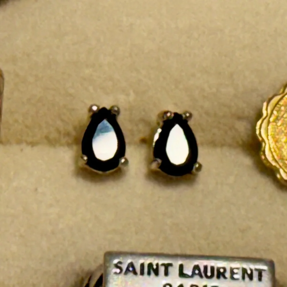 Natural Blue Sapphire and Sterling Silver Pear-Shape Earrings Genuine Gemstones - Picture 2 of 9